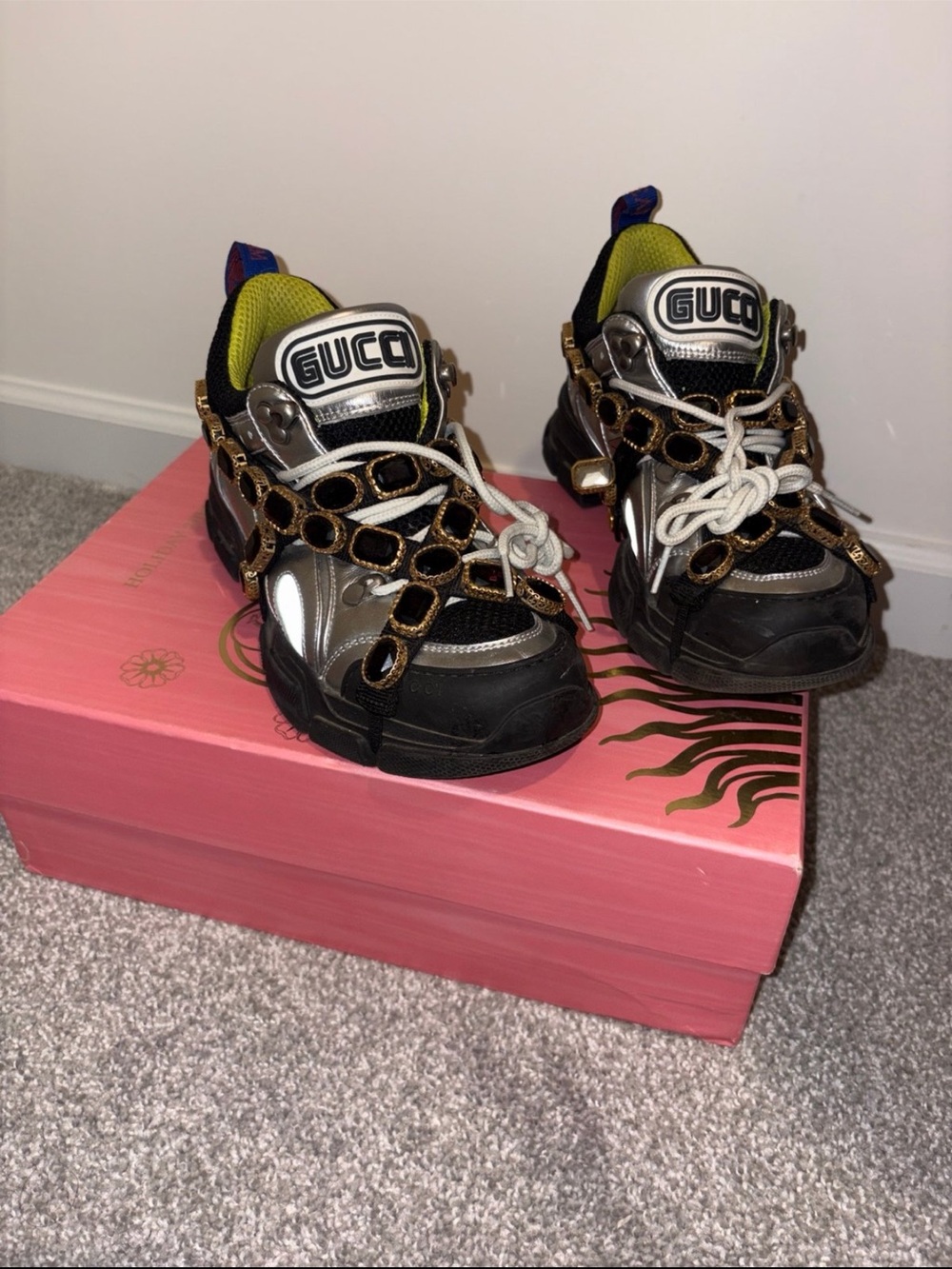 Gucci womens Black & Silver Jewel Chain Sneakers